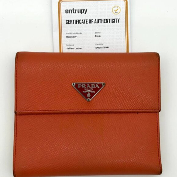 Prada Saffiano Leather Compact Wallet - Papaya Orange - Picture 1 of 4